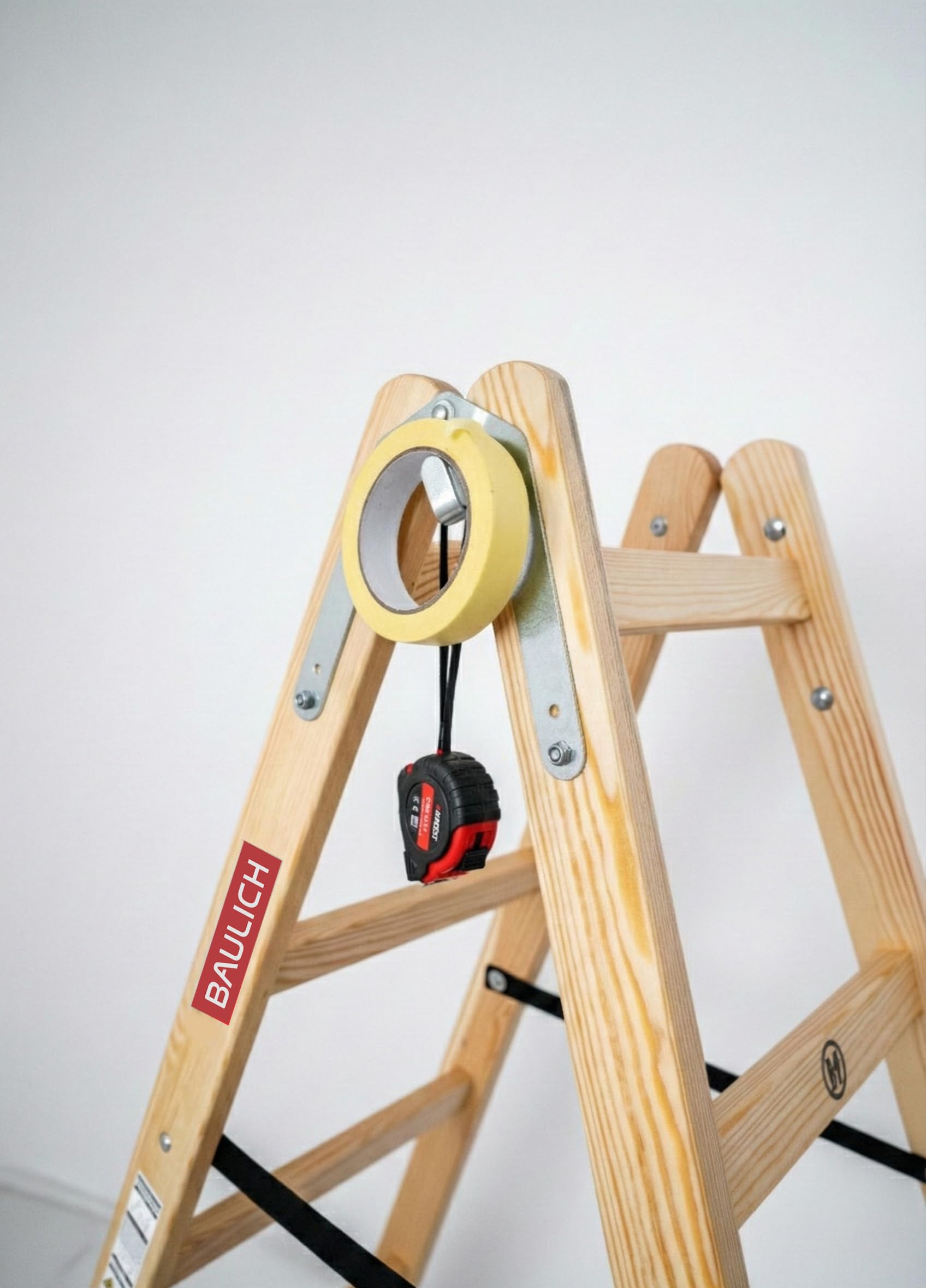 Escalera de Madera para Pintar 2x7 - Estructura desplegable y Extensible - Peldaños impregnados para Trabajos de reparación, Pintura de Interiores y renovación