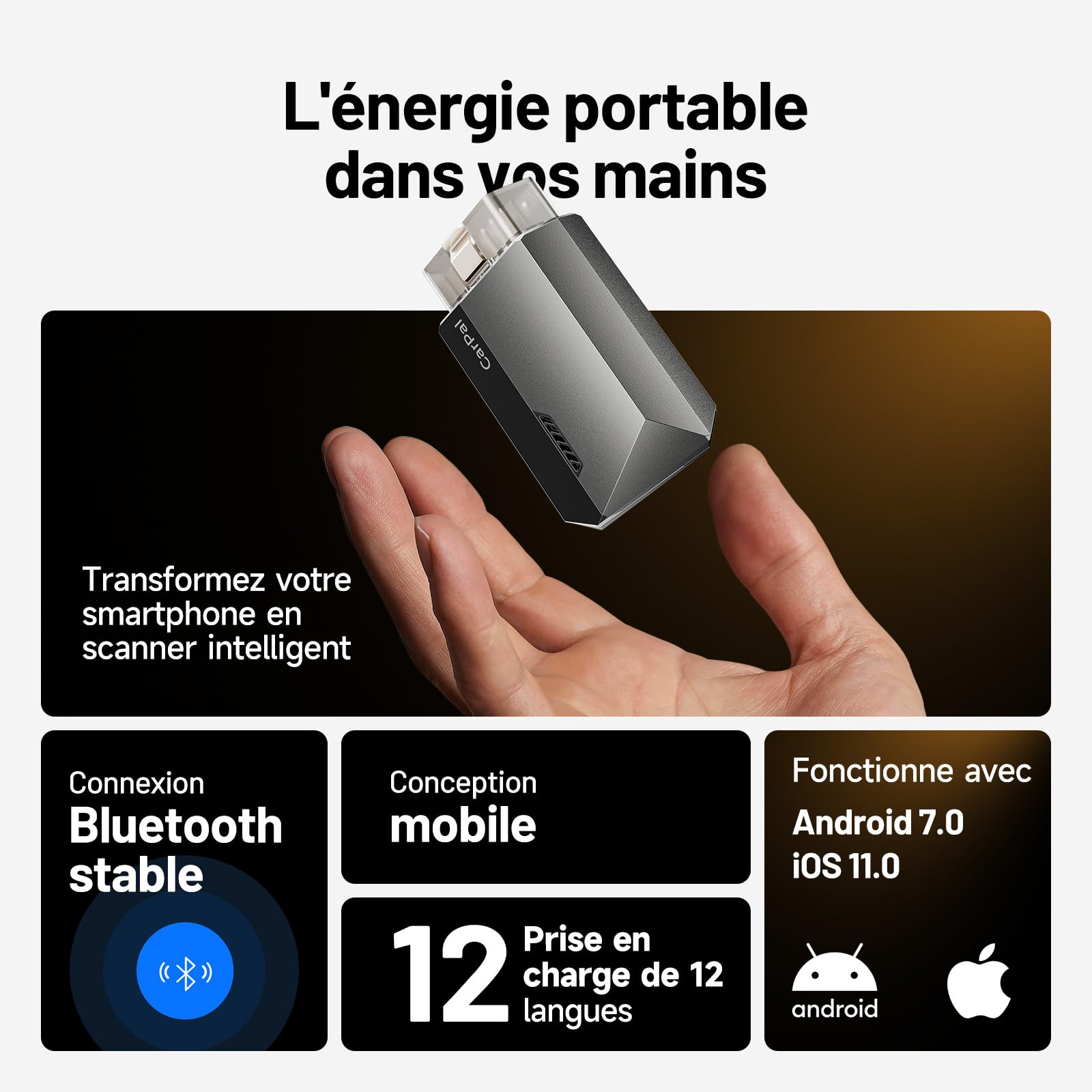 TOPDON Carpal-A Valise Diagnostic Auto, Scanner OBD2 Tous systèmes, Diagnostic Voiture Bluetooth sans Fil, 6 Services de Réinitialisation, AutoVIN, Inspection Moteur, Smog Check, Guide de Réparation