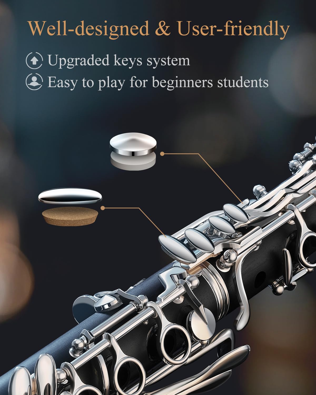 Eastar Clarinete si bemol Commander banda de viento ECL-400 Llaves de plata ebonita con estuche rígido, 4C Boquilla de práctica especial