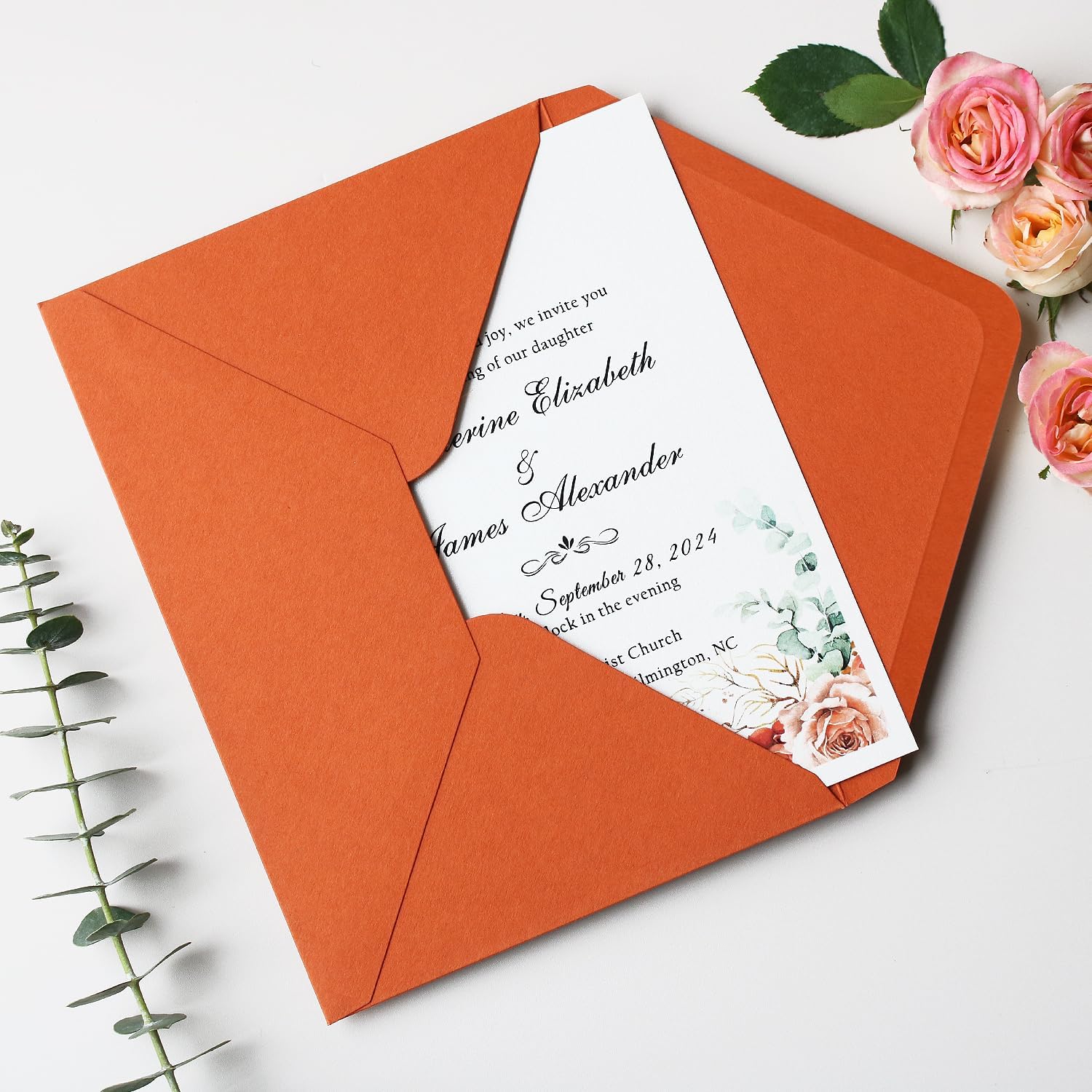 50PCS A7 Burnt Orange Envelopes, 5.25 x 7.6'' Self Seal Envelopes Perfect for 5x7'' Wedding invitation, Christmas Gift Cards, Birthday, Photos, Acrylic Greeting and Any 5x7" Inserts