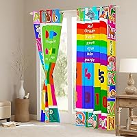 Vista 3 de Feelyou Cortinas educativas para niños, para dormitorio, colección ABC, números y formas, aprendizaje con aislamiento térmico, cortinas de ventana