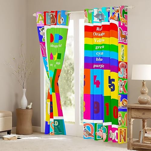 Miniatura 3 de Feelyou Cortinas educativas para niños, para dormitorio, colección ABC, números y formas, aprendizaje con aislamiento térmico, cortinas de ventana