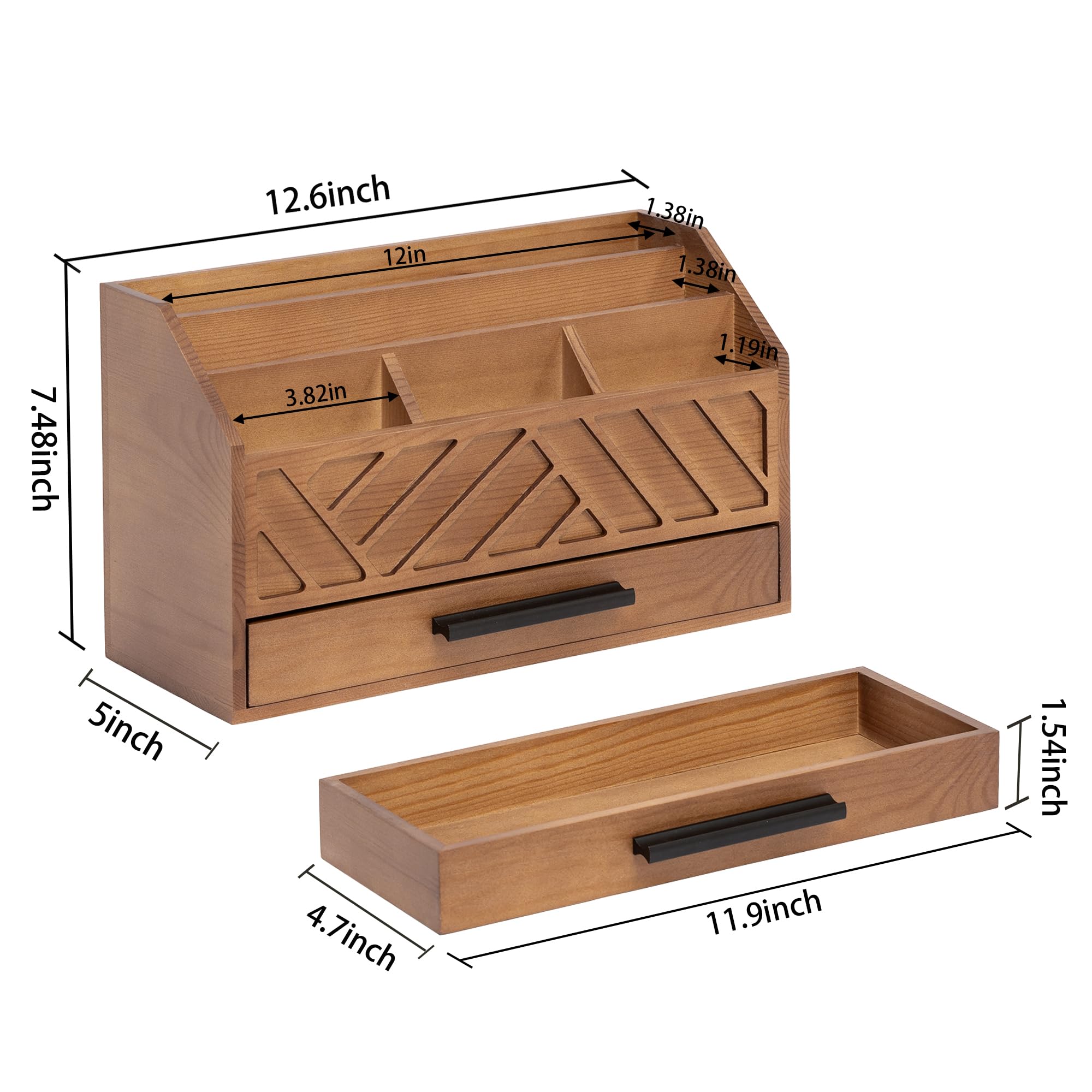 dreampossible Organizer da scrivania in legno marrone e accessori con cassetto, organizer per banconote e porta posta per ufficio, accessori da scrivania moderni e organizer per spazi di lavoro per