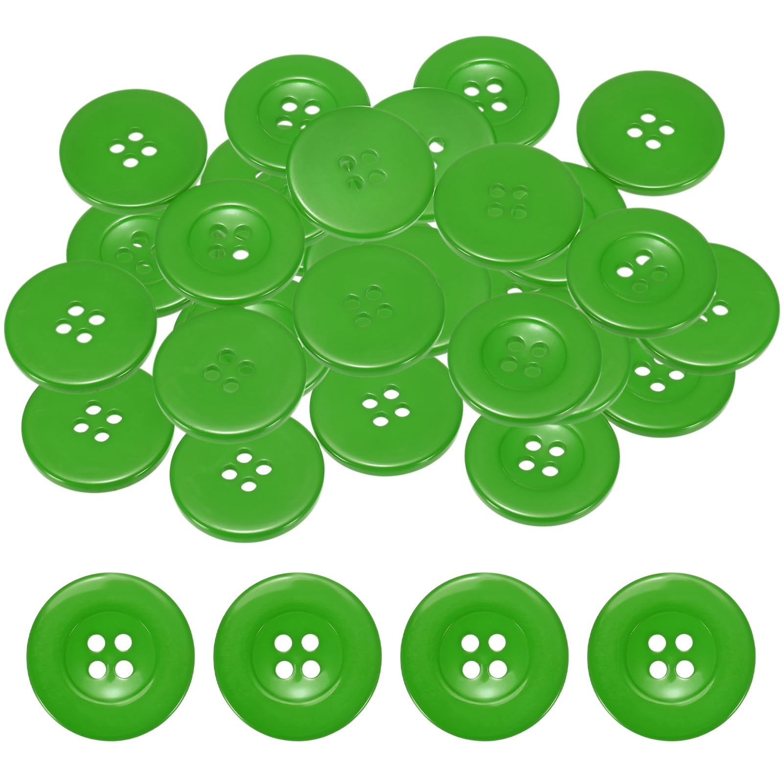 TIXIPEM Sewing Buttons [50pcs] - 1.2 Inch/ 30mm 48L Resin Round Flat 4-Hole Craft Replacement Buttons for Coats & Sewing Clothing & DIY - [Green]