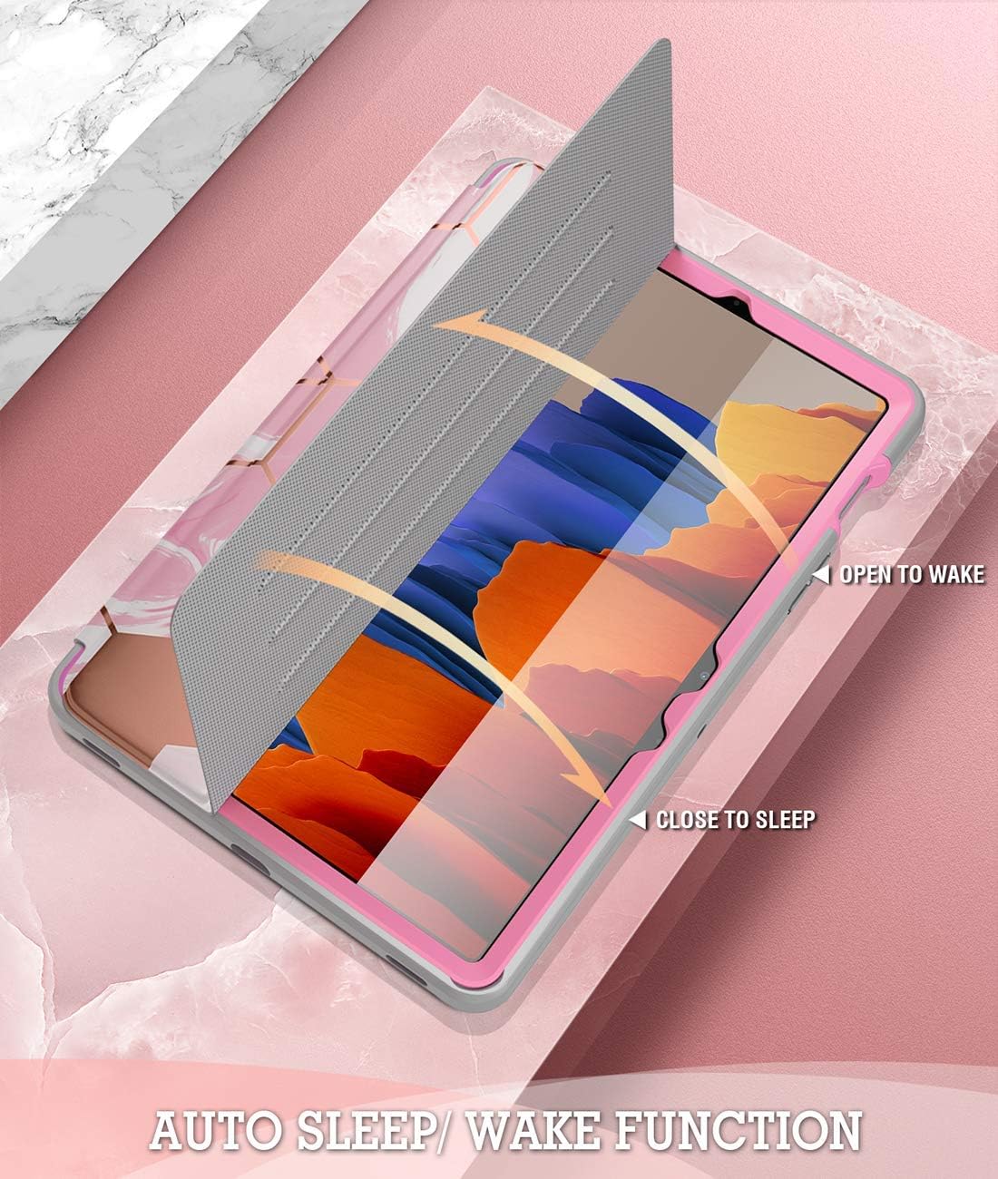 Popshine Marble Series Designed for Samsung Galaxy Tab S7 / S8 Case, Full Body Premium 360 Degree Protective Folio Cover with Built-in Screen Protector, Liquid Marble Pink