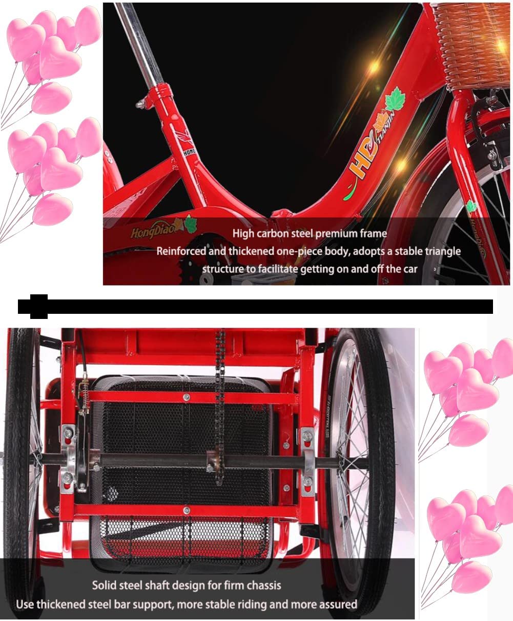 Rower trójkołowy dla dorosłych z siedziskiem, 50 cm, 3-kołowy rower dla seniorów, mobilność rekreacyjna, tylny kosz na artykuły spożywcze, stabilność i komfort