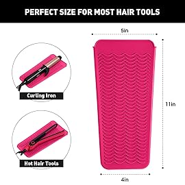 ZAXOP 2 Pack Heat Resistant Silicone Mat Pouch for Flat Iron, Curling Iron,Hair Straightener,Hair Curling Wands,Hot Hair Tools (HOT Pink&HOT Pink)