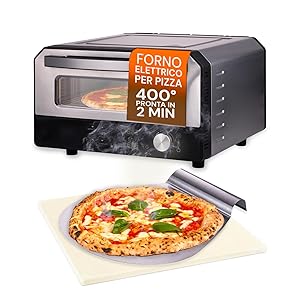 Avilia – Forno Pizza Elettrico 400°C con Display Digitale e 6 Programmi di Cottura, Include Pala per Pizza in Acciaio Inox, Facile da Usare con Controllo Preciso della Temperatura