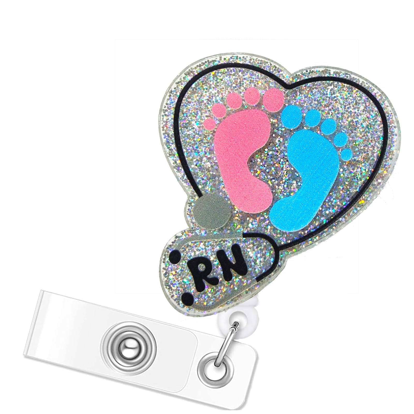 Baby Feet RN Nurse Badge Reel for Labor and Delivery L&D Nicu Postpartum OB Medical Assistant Nursing Students, Badge Reels Retractable with Alligator