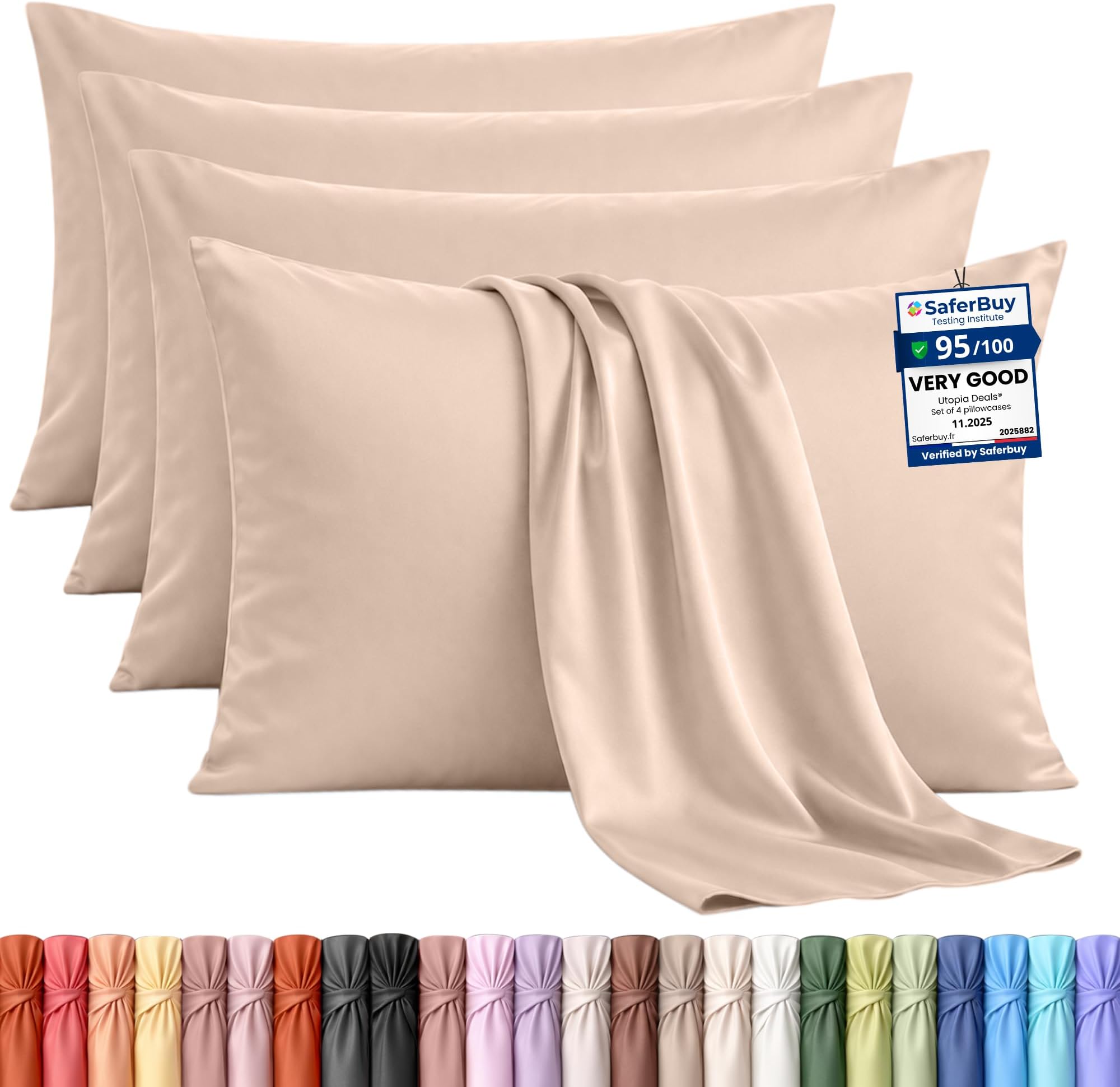 Utopia Bedding - 4 Pack Pillow Cases - OEKO-TEX - Standard Size 50x75 cm - 100% Brushed Microfiber Pillowcases with Envelope Closure, pillows not included - Wrinkle, Fade, & Stain Resistant - Beige