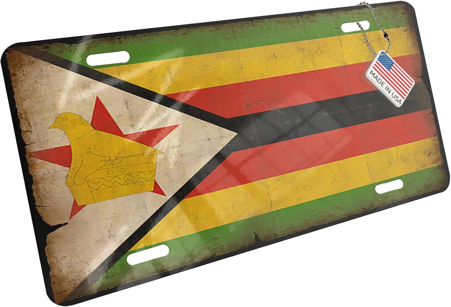NEONBLOND Metal License Plate Zimbabwe Flag with a Vintage