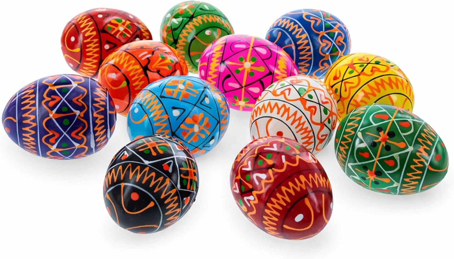 BestPysanky Set of 12 Mini Geometric Ukrainian Pysanky Wooden Easter Eggs 1.6 Inches