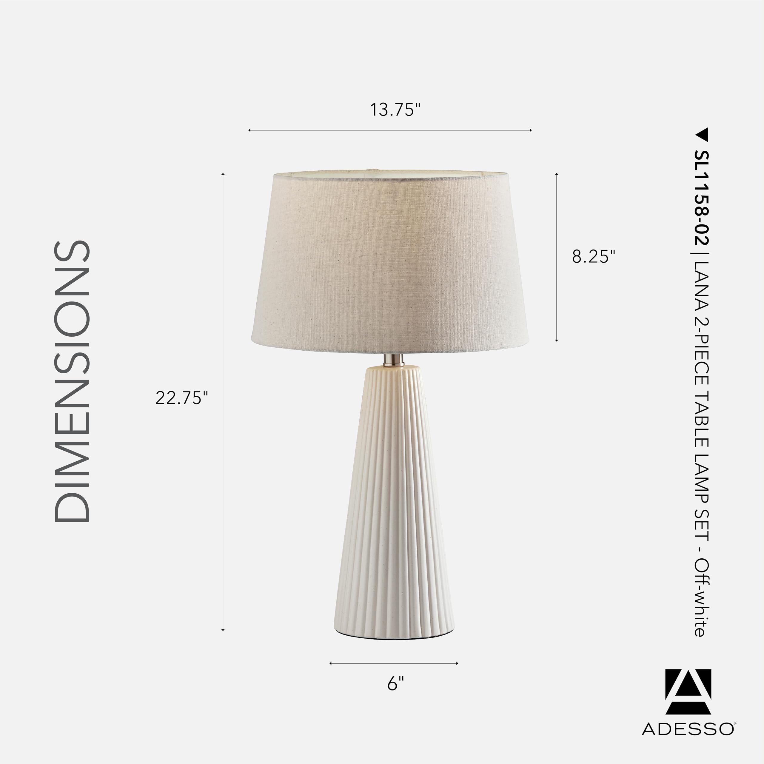 Simplee Adesso Lana 2 Piece Table Lamp Set, Off-White Ribbed