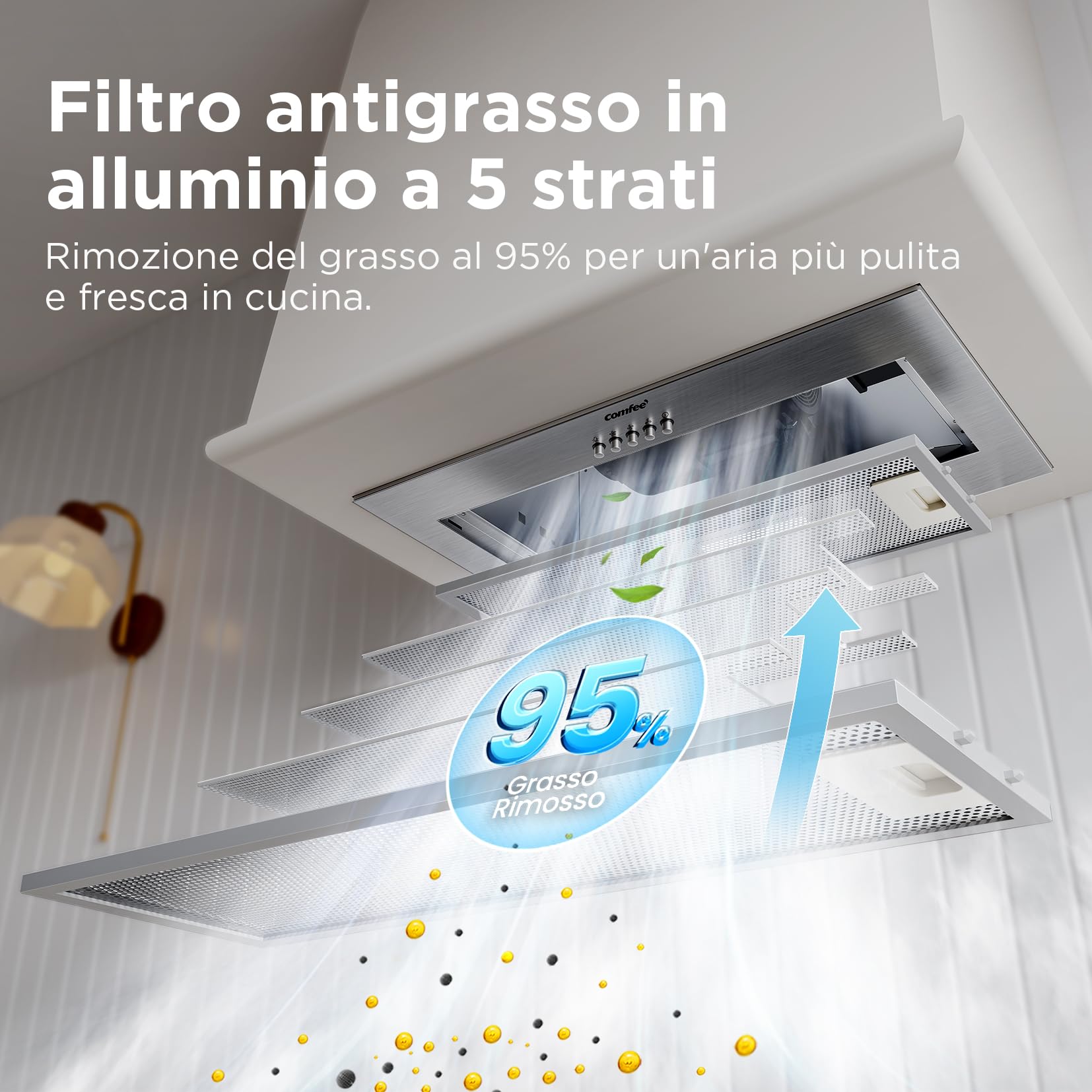 COMFEE' Cappa Aspirante 52 cm BIHT17SS-52 Cappa A LED Sottopensile Aspiratore A Parete Cappa Aspirazione Superiore 520 mm - Argento