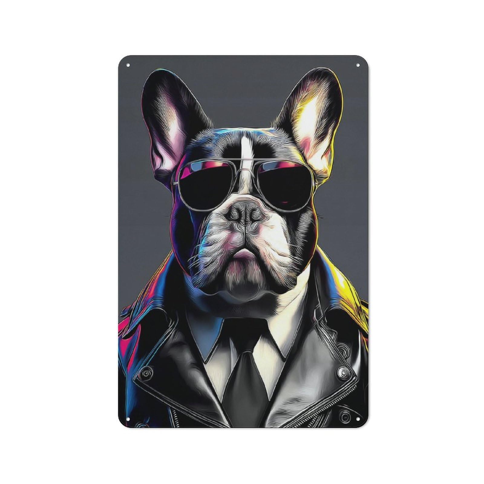 Junmoney Stylish Bulldog In Sunglasses For Hobby Room Or Studio, Rustic Metal Sign 30X20cm, For Creative Interior Collectors Refreshing A Room In Autumn
