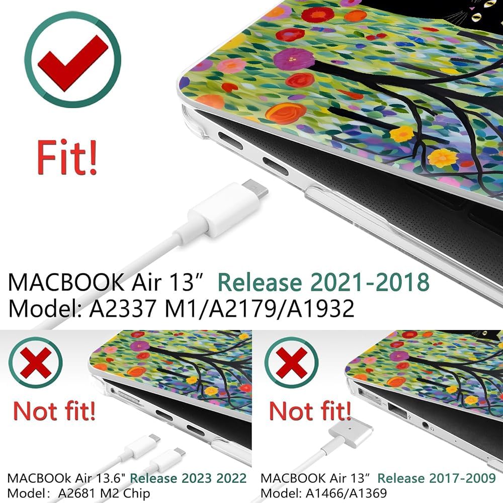 Compatible with MacBook Air 13 inch Case 2020 2021 M1 A2337 A2179 A1932, Plastic Hard Shell Case for Mac Air 13 with Touch ID (2018-2021) - Black Cat Among Flowers in The Woods