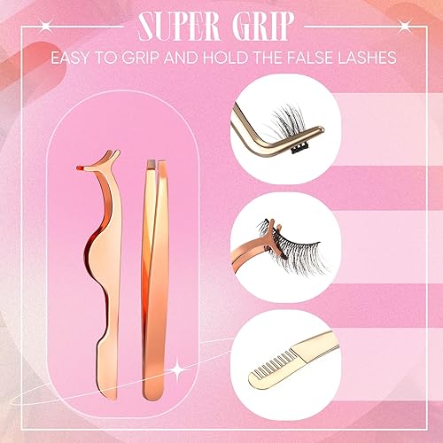 Miniatura 3 de Lasnten Juego de 5 herramientas aplicadoras de pestañas, pinzas para extensiones de pestañas, tijeras falsas de acero inoxidable, pinzas en racimo,