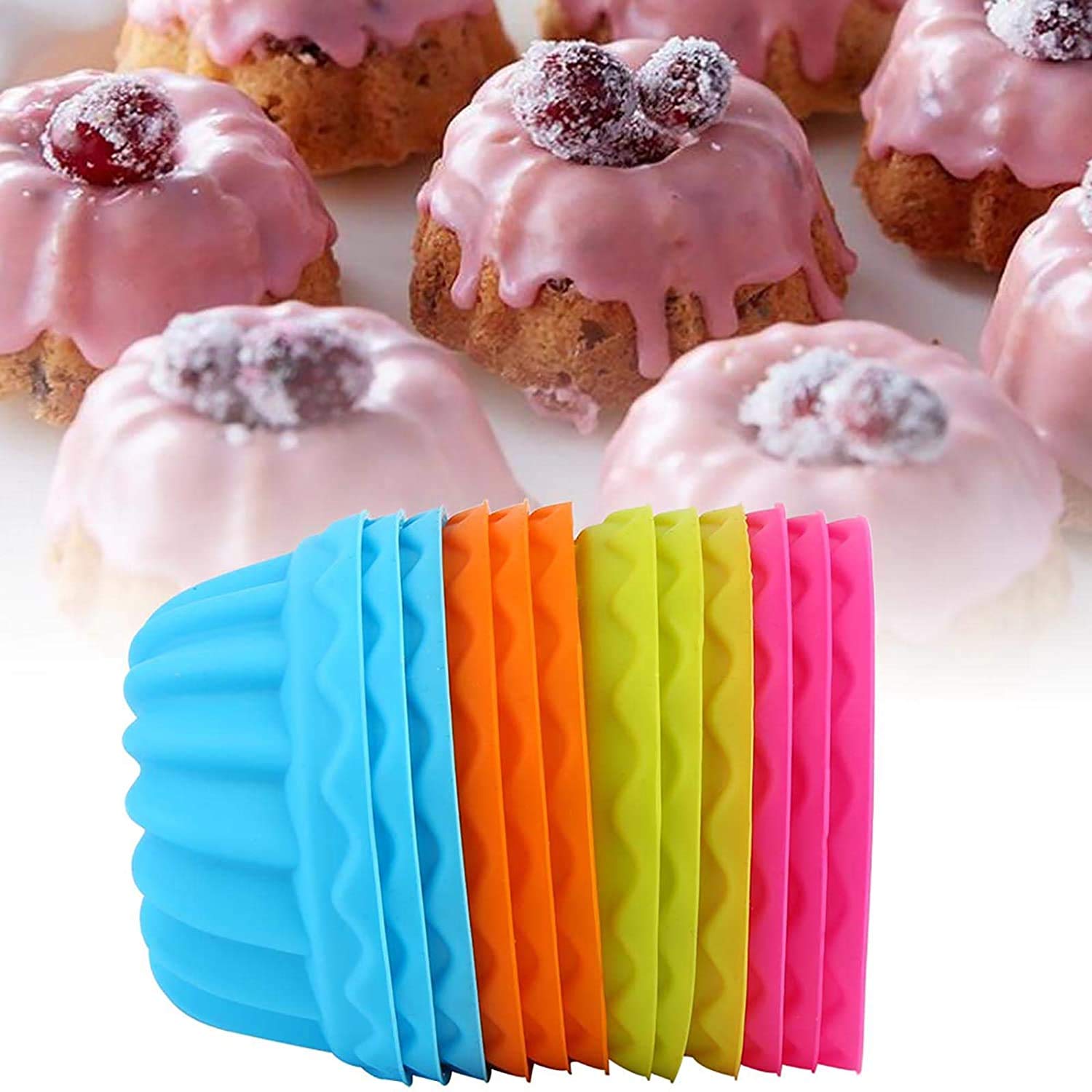First Try Mini Bundt Cake Pan Silicone Baking Cups - Pumpkin Molds for Jelly, Nonstick Fancy Dessert - BPA Free Jello and Mini Cakes (24 Pcs, 2.5"x1.6"x1") 3
