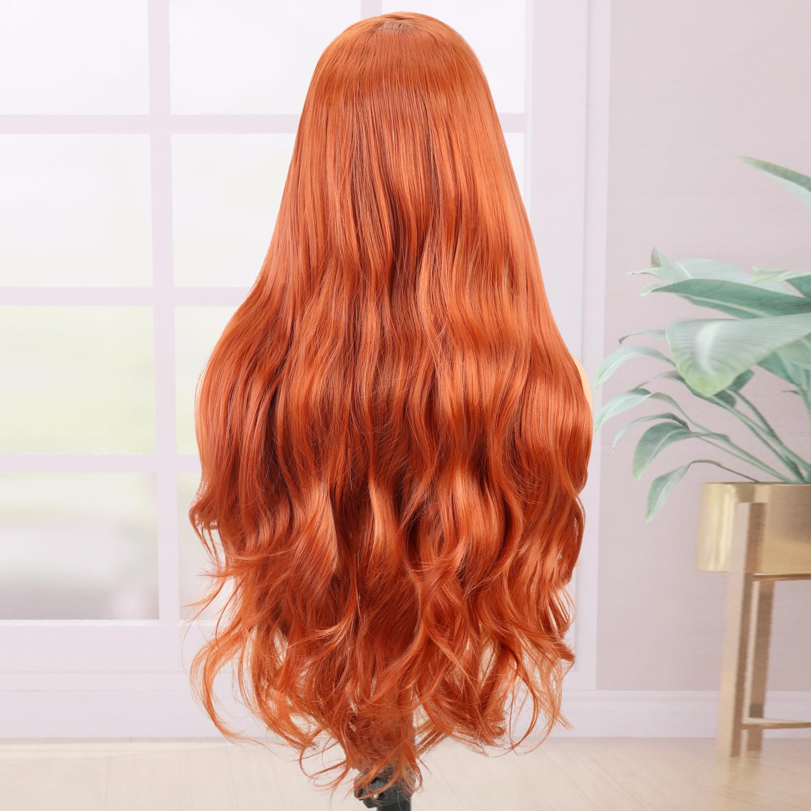 Creamily Orange Lace Front Wig Long Wavy Synthetic Wig Silky Heat Resistant Glueless 13x3 Synthetic Lace Front Wigs Natural Hairline for Women - Image 4
