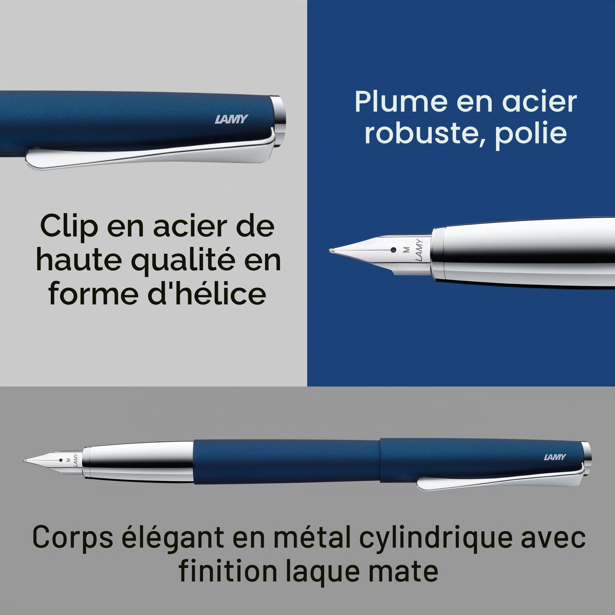 Lamy studio imperialblue - Stylo-plume en métal élégant - plume en acier en largeur du trait EF - avec cartouche d'encre bleue T 10