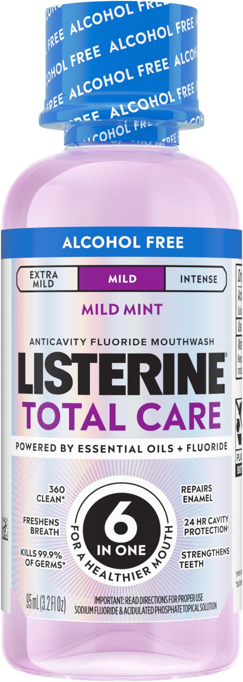 Total Care Alcohol-Free Anticavity Mouthwash, 6 Benefit Fluoride Mouthwash for Bad Breath and Enamel Strength, Fresh Mint Flavor, Travel Size, 3.2 fl. oz (Pack of 12)12