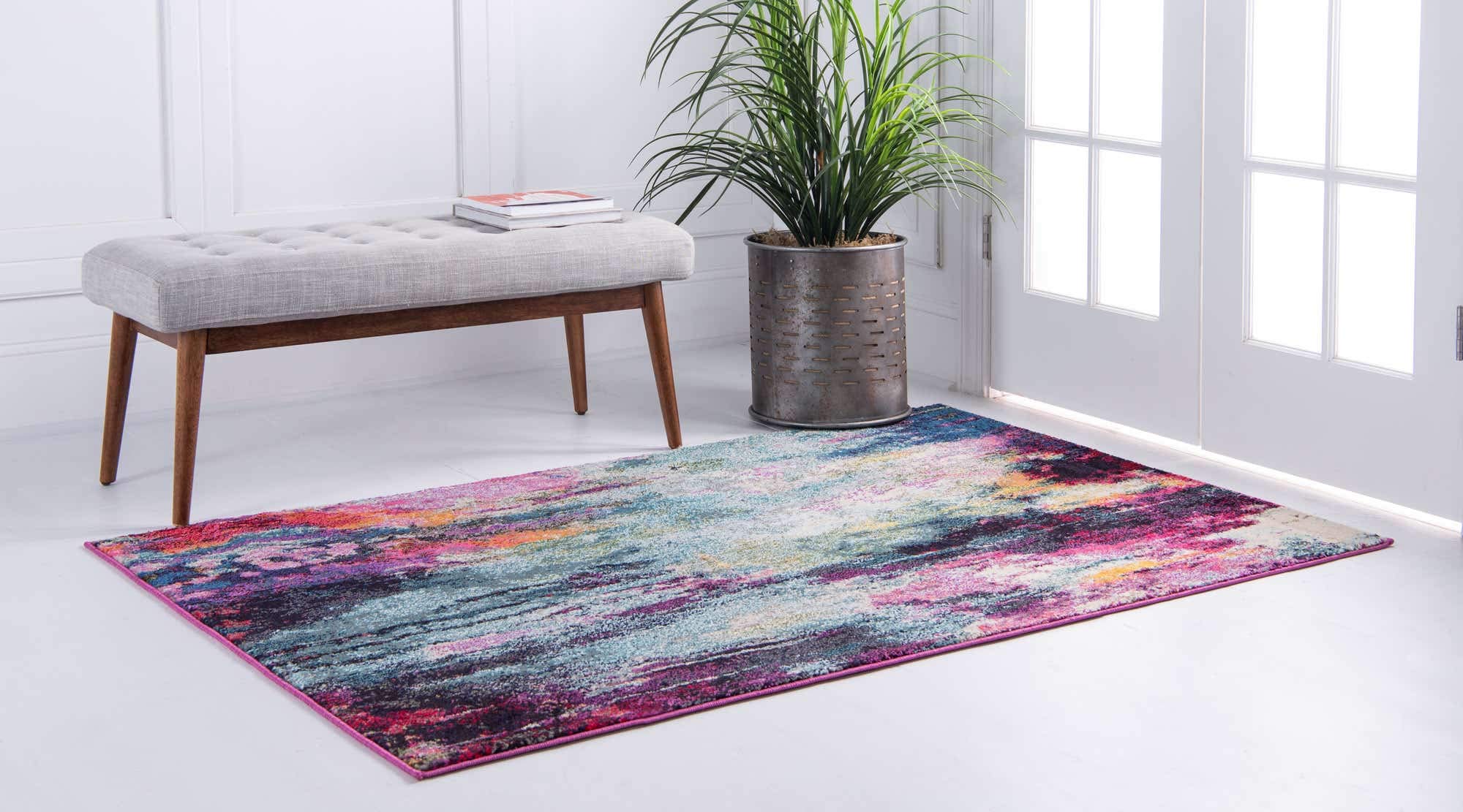 Unique Loom Chromatic Collection Modern Colorful & Vibrant Abstract Area Rug for Any Home Décor, 5 ft x 8 ft, Multi/Light Blue