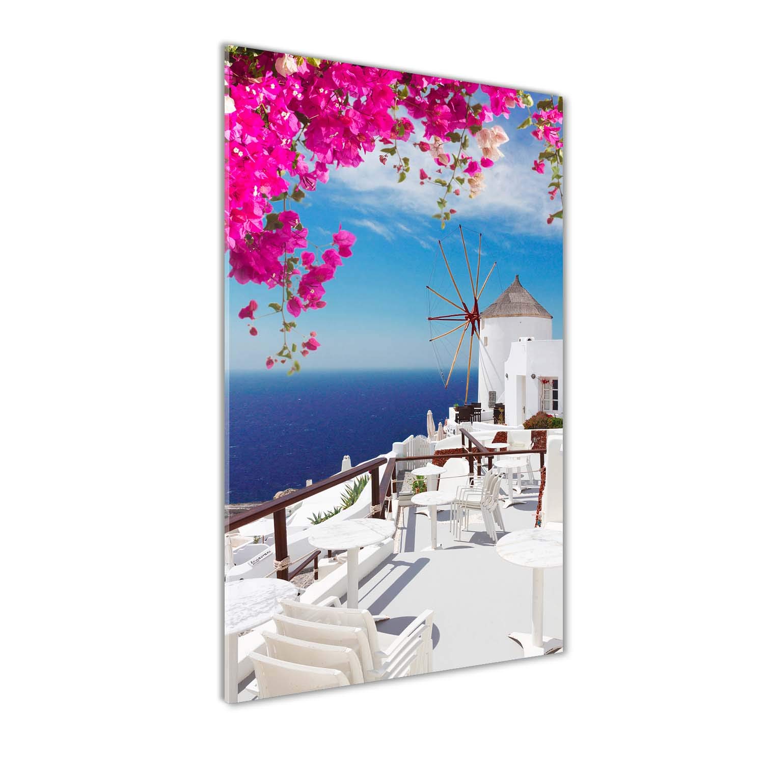 Tulup Impresión en vidrio - 60x120cm - Cuadro sobre Vidrio - Pinturas en Vidrio - Cuadro en Vidrio - Impresiones sobre Vidrio - Cuadro de Cristal - Monumentos Y Arquitectura - Rosado - Santorini, Grecia