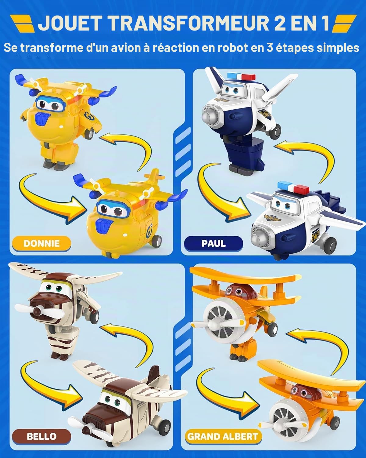 Super Wings Transform-a-bots Les Avions de Ligne du Monde, Série 2, (Pack de 15 figurines de 5 cm),Jouet Enfant 2 3 4 5 6 7 8 Ans Garcon Fille
