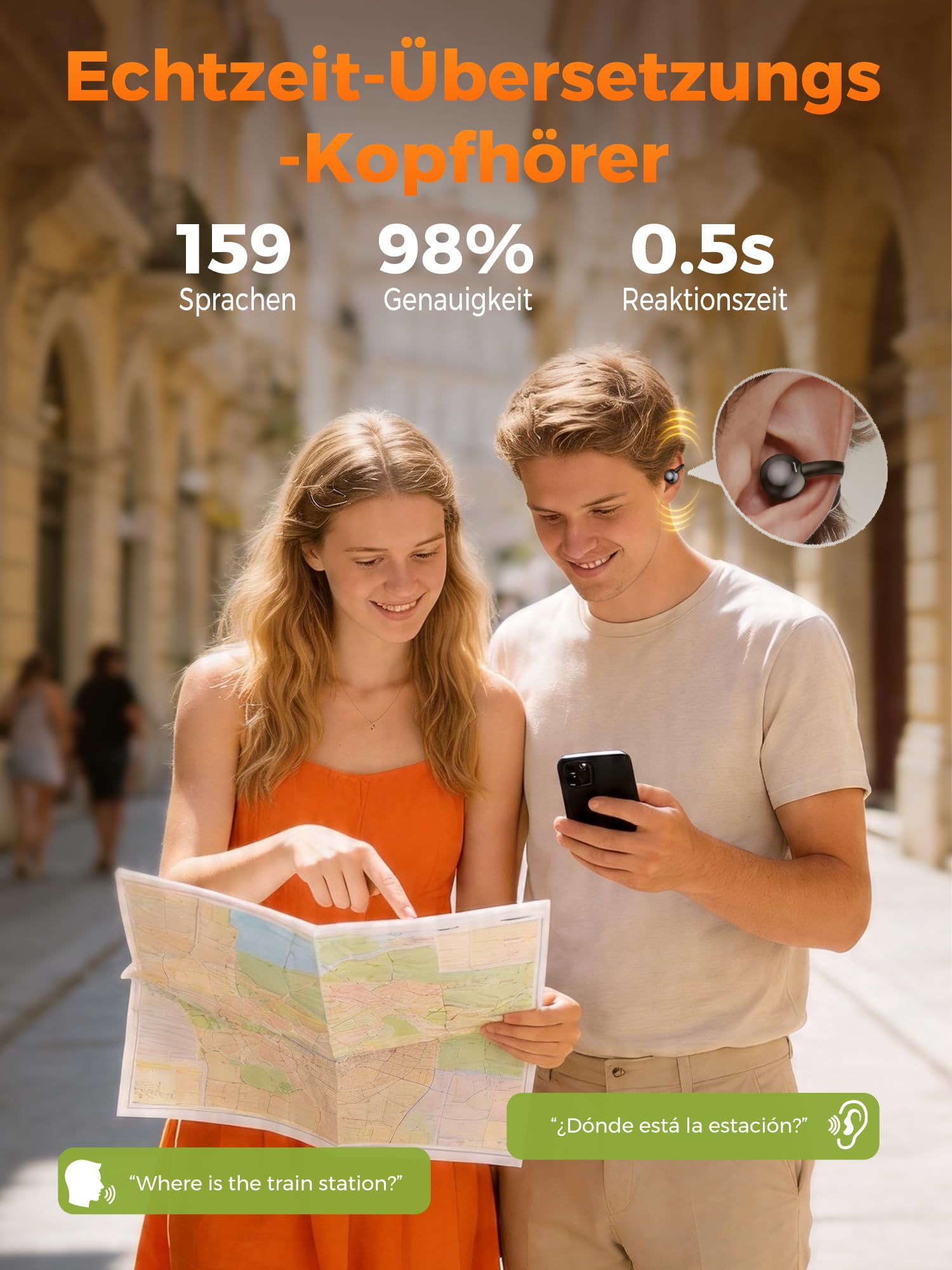 Übersetzungskopfhörer In Echtzeit Übersetzer Kopfhörer: 3 In 1 Übersetzungskopfhörer LCD Touchscreen 159 Sprachen App 7 Übersetzungsmodi, Bluetooth 6.0 Sprachübersetzer 30H Für Reisen Business Lernen | 10+ Funktionen / Kamera-Fernbedienung / Komfortable P