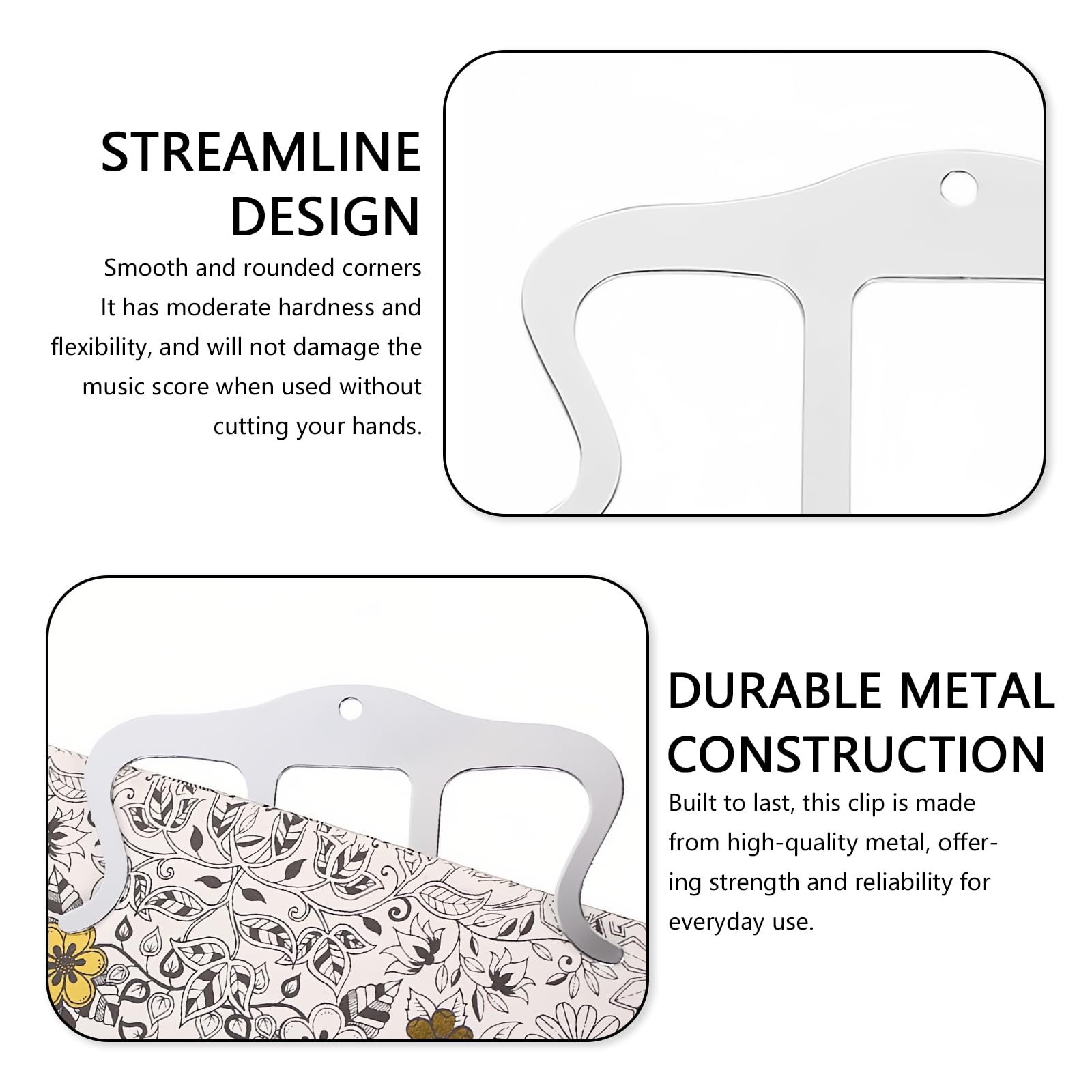 Musiin Metal Music Book Clip and Sheet Holder for Piano Keyboard, Guitar Books(Silver) - Image 4