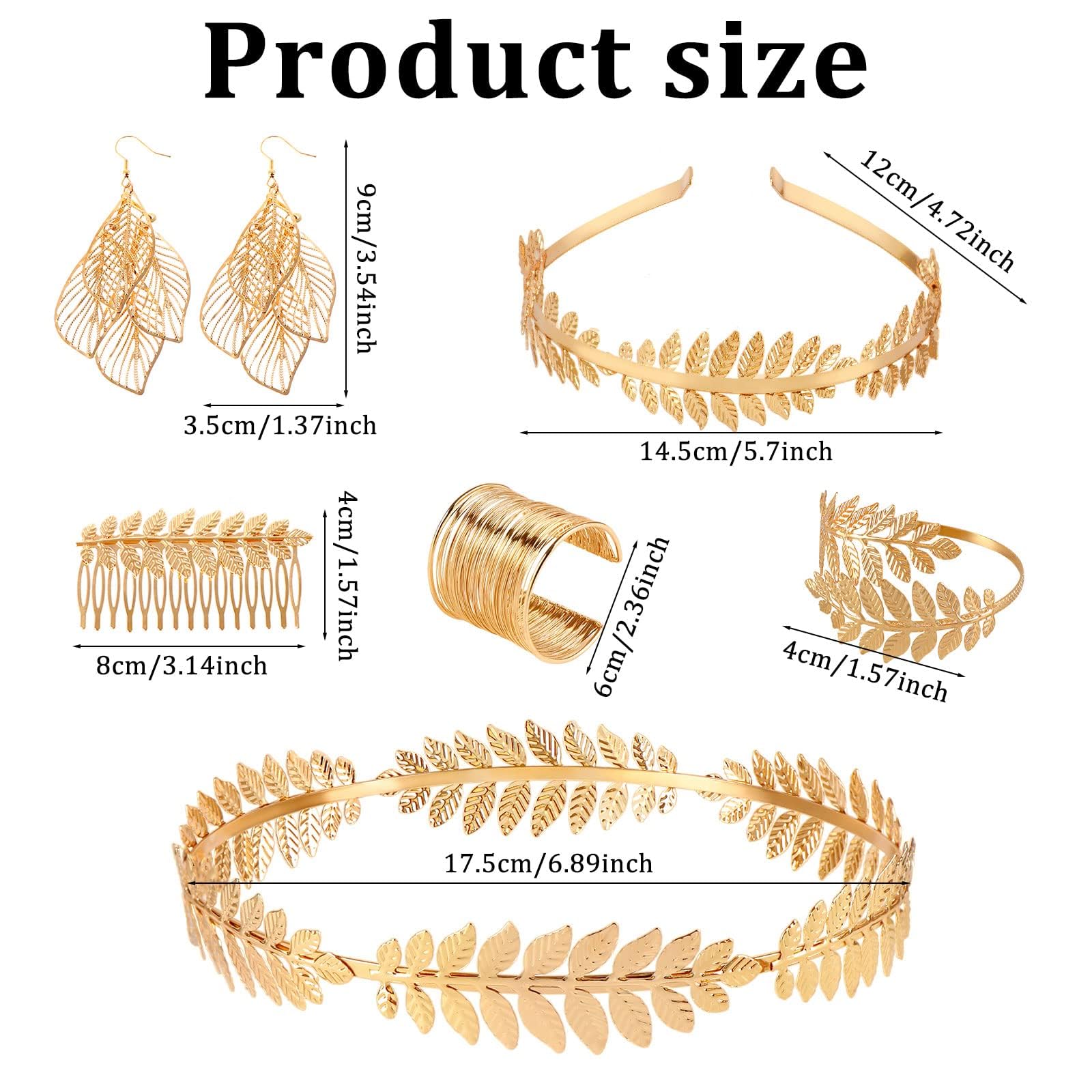ZTING Goddess Costume Accessories Set - Gold Leaf Bangle, Earring, Armband & Hair Clips - Image 2