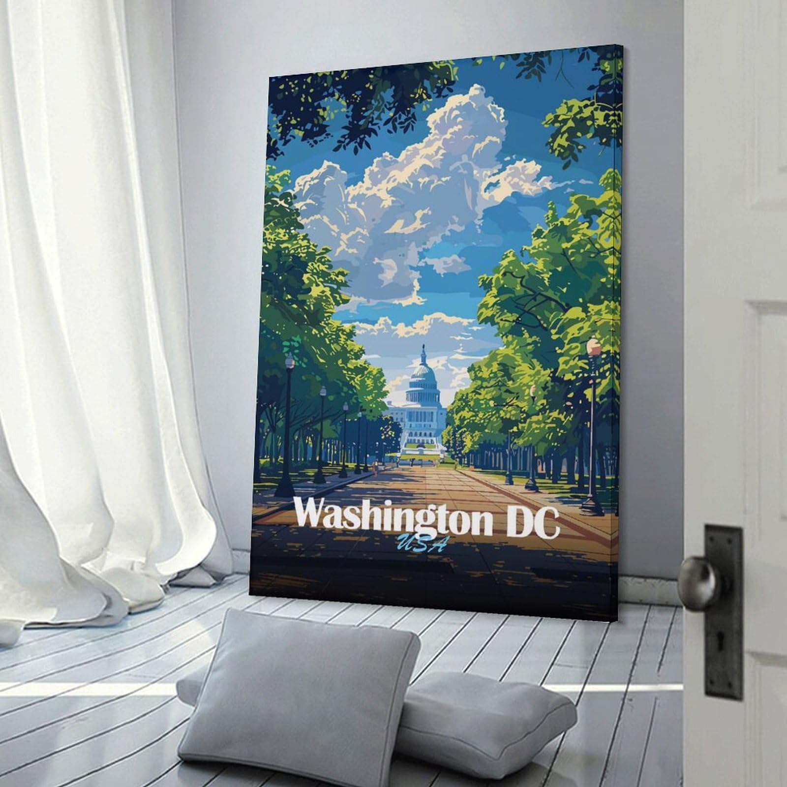 Junmoney Decorative Wall Artwork Washington DC, USA, Capitol Building, 24x36inch(60x90cm), for Calm Bedrooms, Home Corners Or Flats, An Easy Wall Refresh for Bedrooms