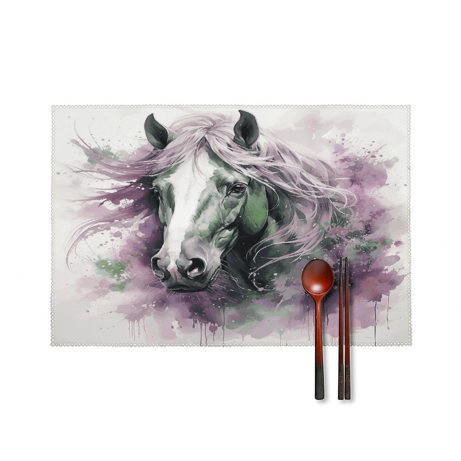 Fekiloot Style Green Horse Placemats Set Of 6,Table Mat