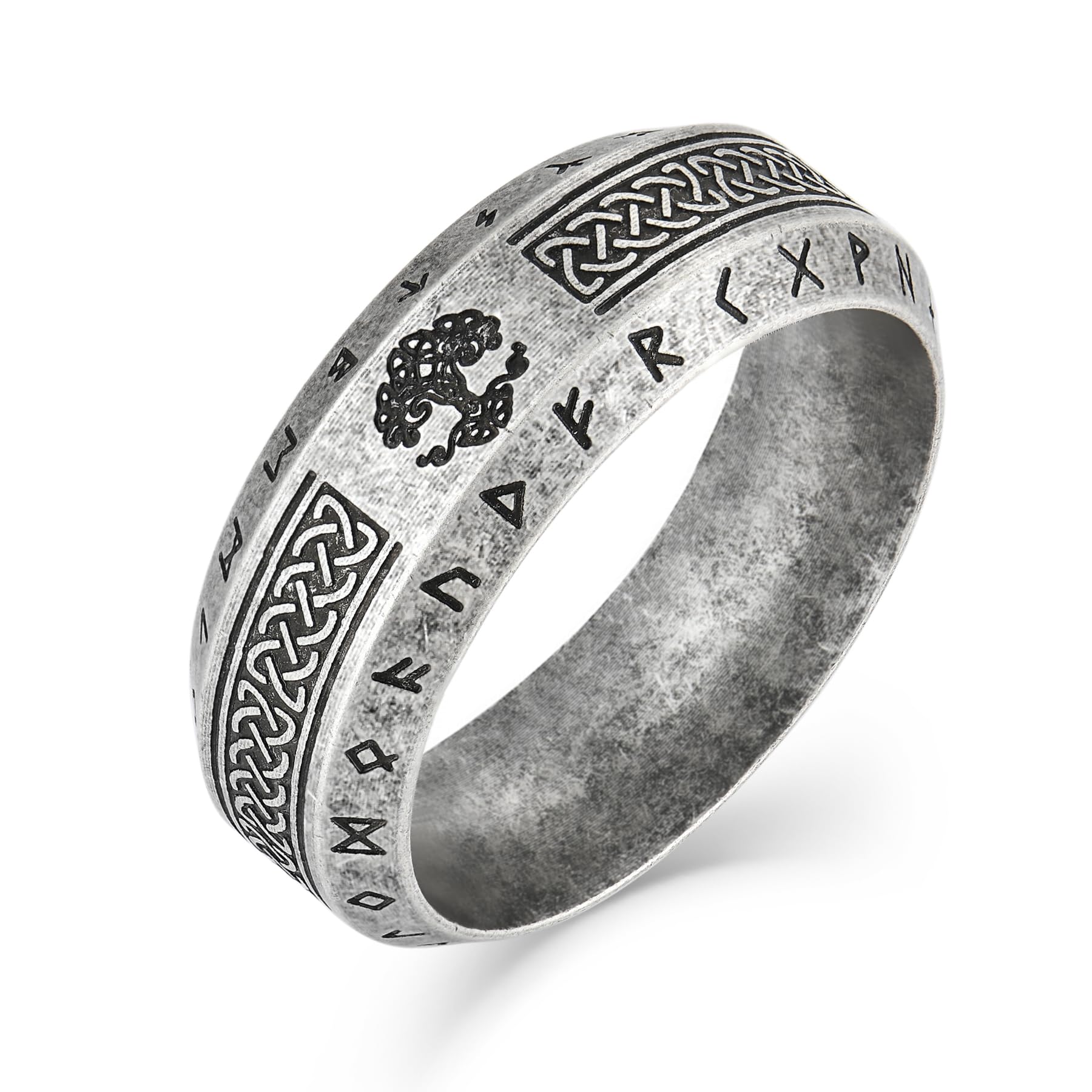 Raymard Vintage Celtic Knot Band Rings for Men,Stainless Steel Norse Viking Tree of life Rings, Size 7-12