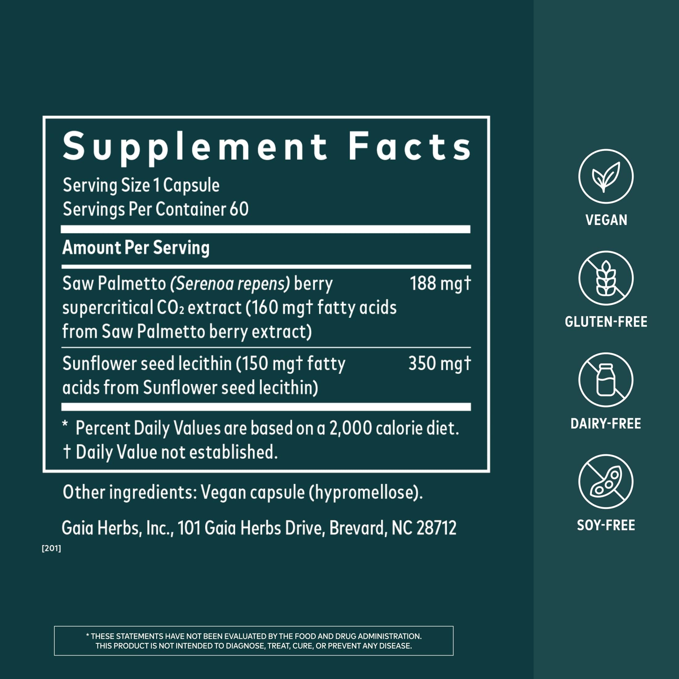 Gaia Herbs Saw Palmetto, 60 Vegan Capsules, 60 Servings — Amazon image 2