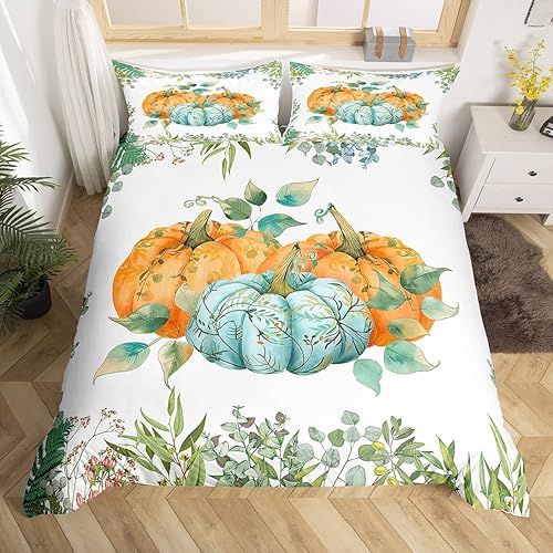 Miniatura 7 de Manfei Juego de funda de edredón de otoño tamaño matrimonial, funda de edredón con temática de cosecha de otoño con 2 fundas de almohada, juego de
