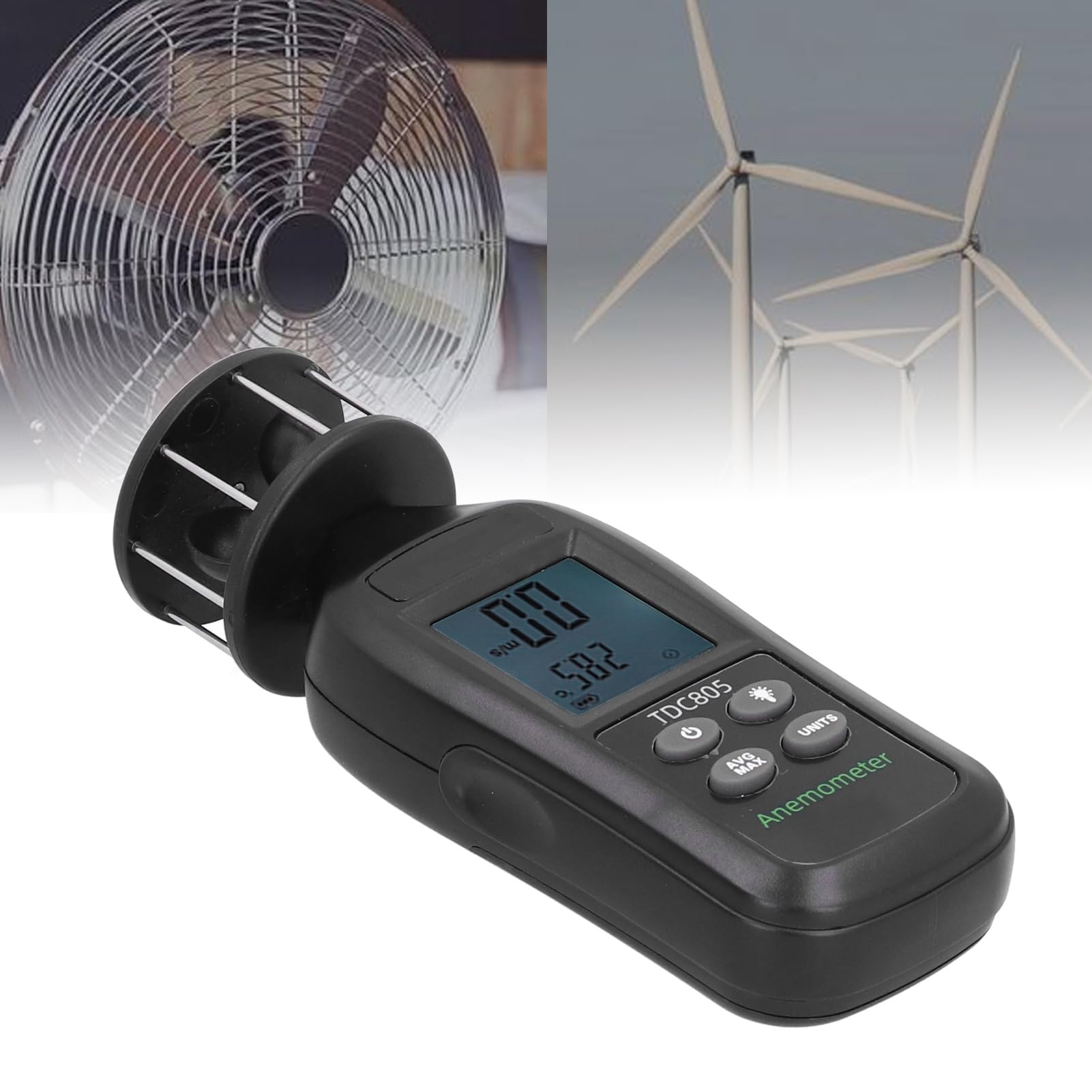 Anemómetro con pantalla digital Anemómetro portátil de 3 tazas para temperatura del viento Volumen de aire