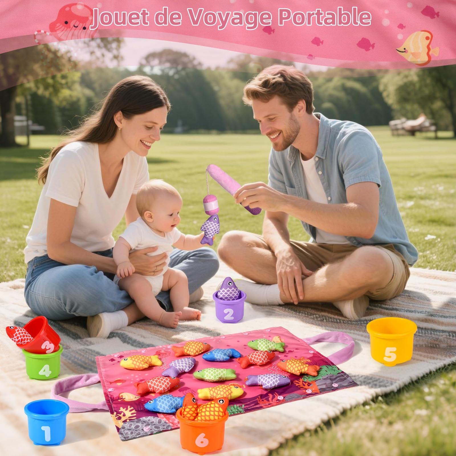 Jouet Fille 1 an, Jeux Montessori Pêche a la Ligne pour Enfant 6 9 12 18 Mois, Apprendre Les Couleurs avec Jouets,Fille Garçon Jouet Bebe 6 Mois Pink Cadeau pour Enfant 1 2 3 Ans
