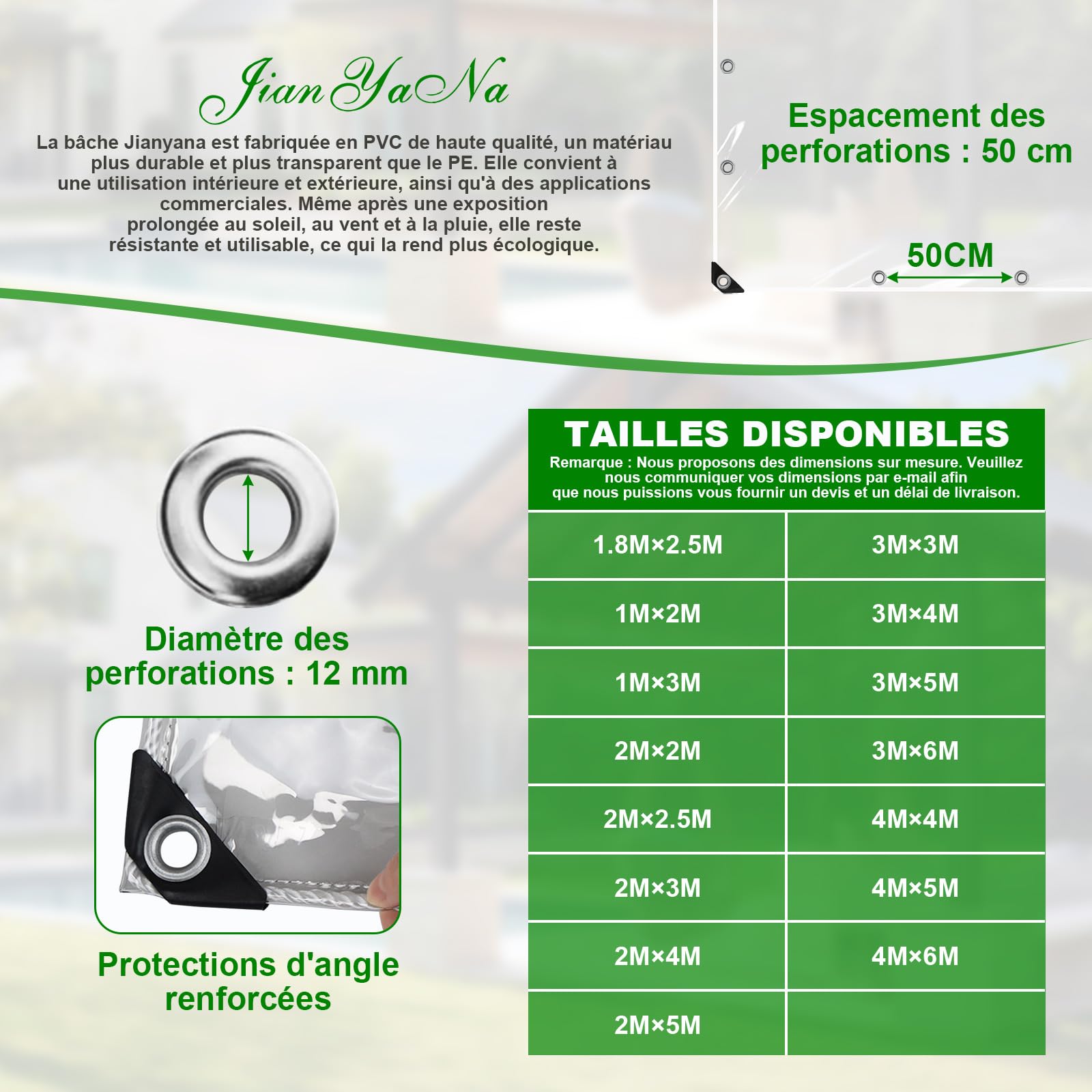 Jianyana Bâche Transparente, 250G/㎡ PVC Baches ImperméAbles pour Exterieur BâChe Transparente avec œIllets Mobilier De Jardin, Voitures, Piscines, BâChe ImperméAble Et IndéChirable / 3x5M