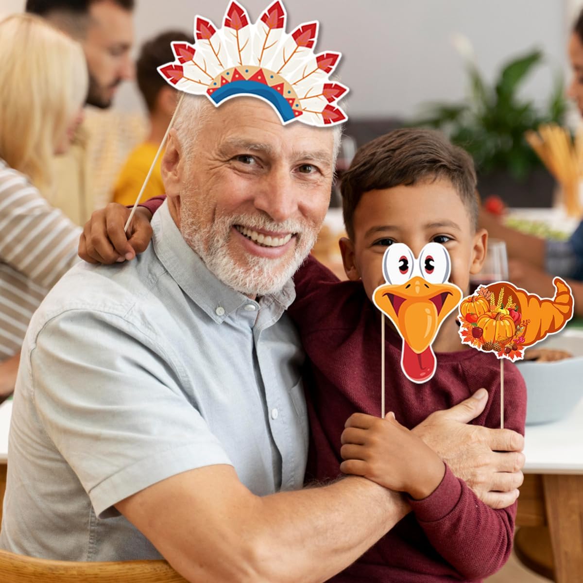 30 Pcs Thanksgiving Day Photo Booth Props Set, Fall Harvest Festival DIY Selfie Photo Prop Kits with Sticks for Fall Thanksgiving Party Decoration