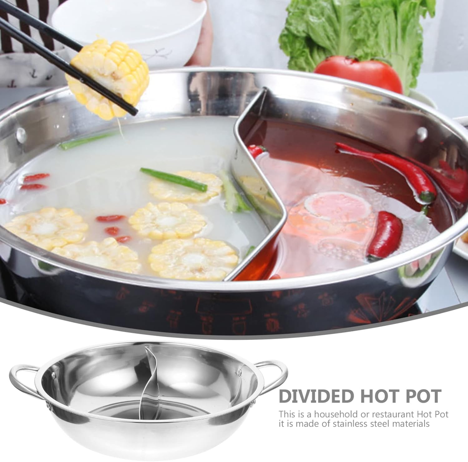 Shabu Shabu Yuanyang Hot Pot 28CM Stainless Steel Hot Pot Divided Hot Pot For Electric Induction Cooktop Gas Stove