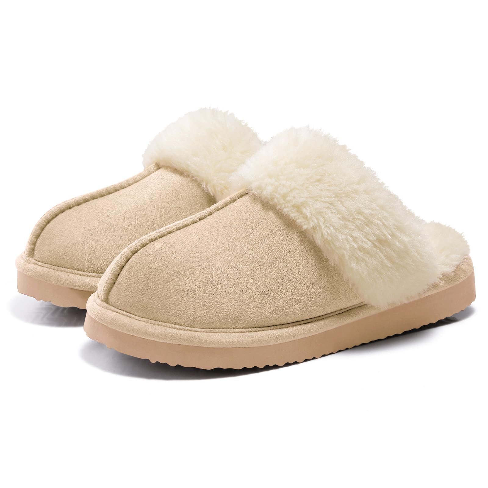 Litfun Damen Hausschuhe Winter Warme Plüsch Pantoletten Wildleder Memory-Schaum Slippers mit Kunstfellkragen Indoor Outdoor