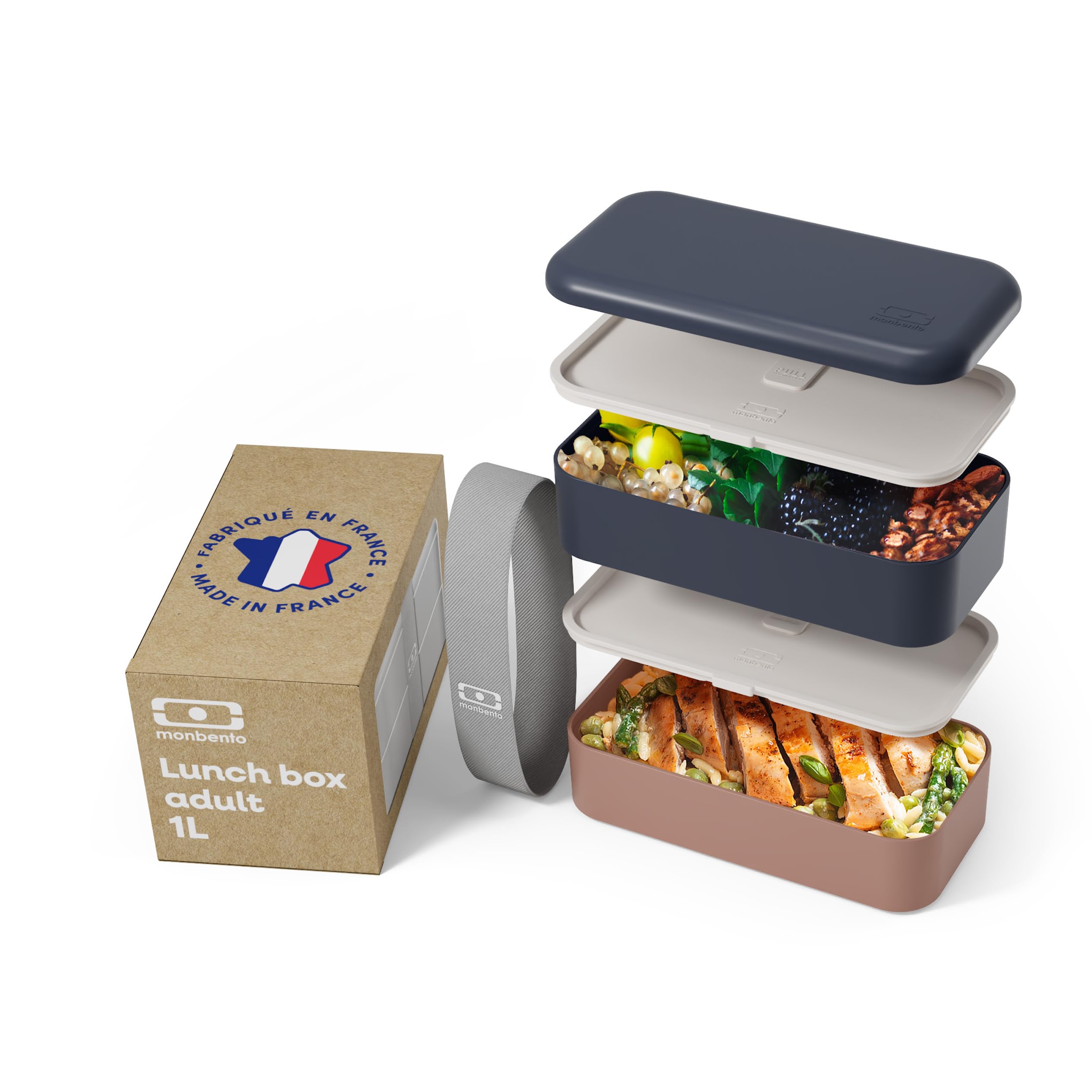 Boite lunch hermétique monbento fabriquée en France au design bleu et rose haut de gamme