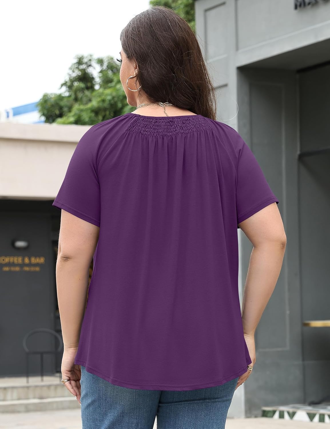 Micoson Womens Plus Size Tops Short Sleeve Shirts Crewneck Pleated Blouses Dressy Casual Fashion Tunic Top (1X-5X) - Image 3