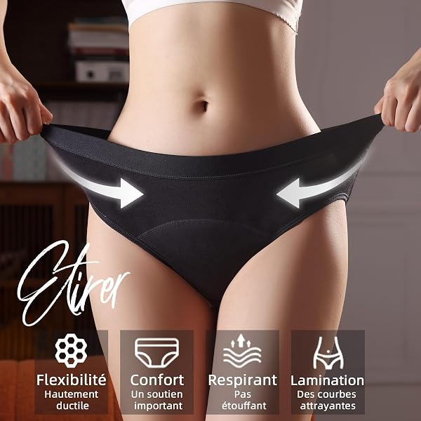 FOTOOL Culotte Menstruelle Absorbante = 4 tampons Lavable Coton Menstruation Protection Périodique Hygiénique Flux léger à abondant Culotte de Règles lavables - 5