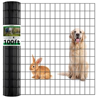 100ftL x 4ftH Welded Wire Fence, Black PVC Coated Wire Mesh, 16GA 2 Inch x 3 Inch Garden Edging Border, Roll Vinyl Metal Animal Barrier Fence for Yard Vegetable Plant Protection Poultry Netting