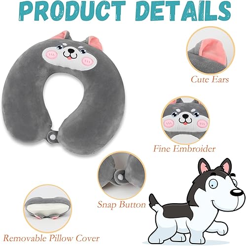 Miniatura 5 de Almohada de cuello para niños para viajes con bolsa de almacenamiento, bonita almohada de cuello de viaje, almohada de espuma viscoelástica para