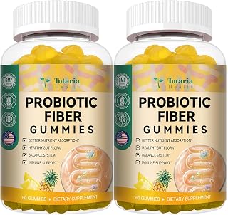 Probiotic Fiber Gummies, Pineapple Flavor, 60 Gummies per Bottle, 2 Bottles