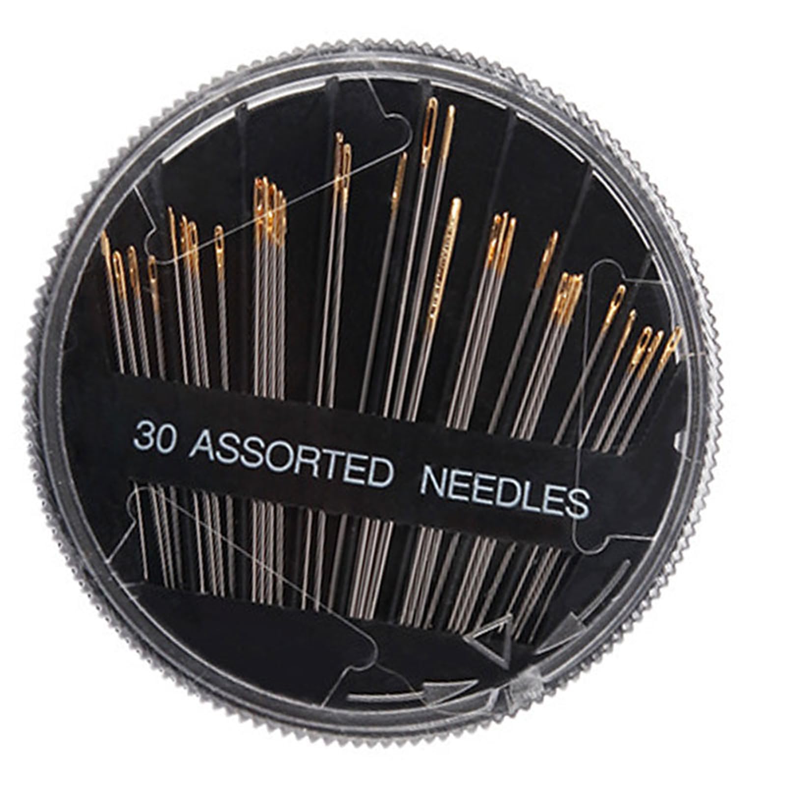 COOLHOOD 30Pcs Gold Eye Hand Sewing Needle Set with Alloy and Round Disk Case for Fabric Stitching and Craft Projects Professional Tailoring Needle