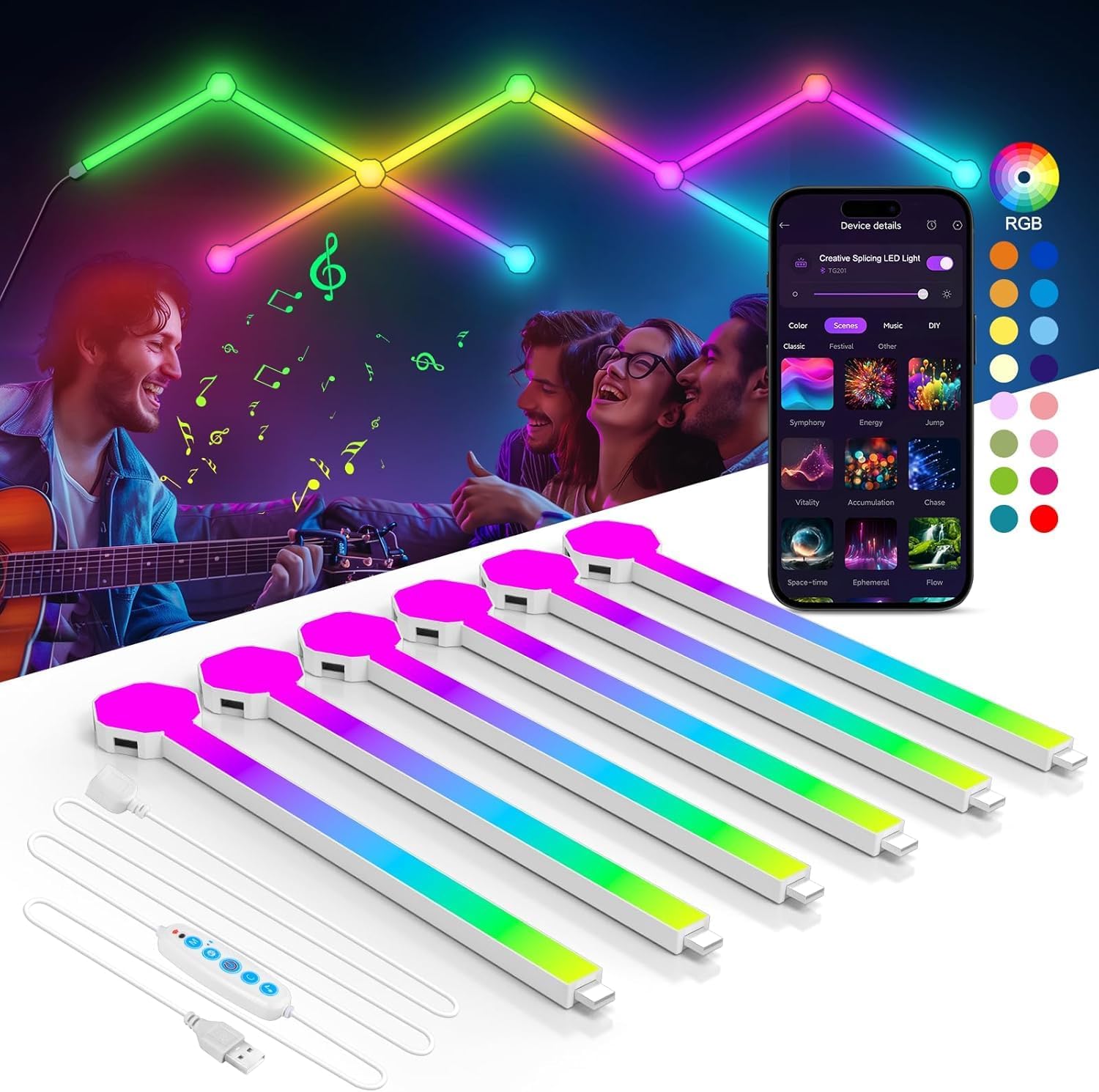 JIMIMORO 6 Pack Smart RGB LED Hexagon Wall Lights - APP Controlled Game Room Lighting With Music Sync, DIY Dimmable Panels for Gaming, TV, Bedroom, Children's Room